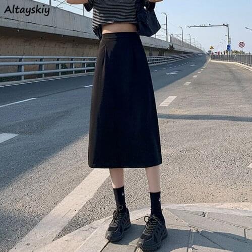 Skirts Women Black High Waist Female Quality Office Ladies Elegant Chic A-line Midi Vintage Casual Streetwear Soft Mujer Hot Ins