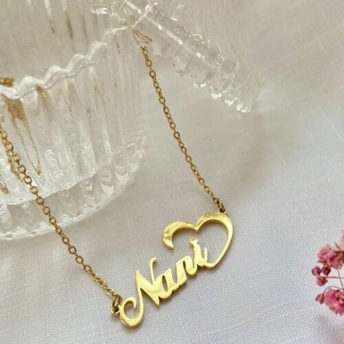Stainless Steel Jewelry 2020 Trend Custom Name with Heart Necklaces For Women Personalized Couple Nameplate Jewelry Choker Gifts
