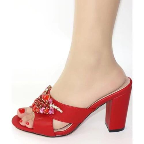 Wonderful red women high heel shoes with nice crystal decoration african pumps for dress V265,heel 9CM