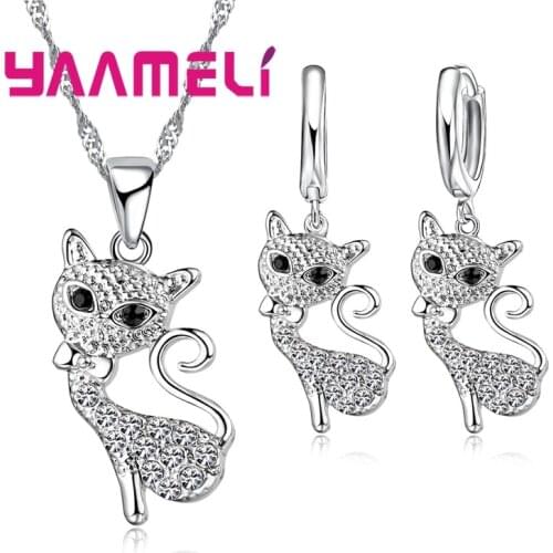 925 Sterling Silver Jewelry Sets for Women Girl Gfit Austrian Crystal Fox Charms Party Decoration Necklace Earrings