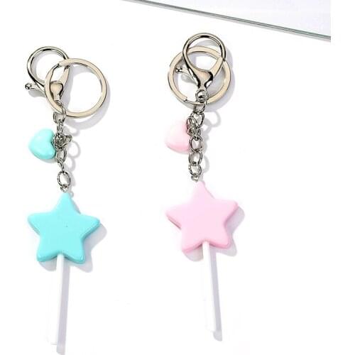 1PC Fashion Keyring Resin Star Lollipop Keychain Flatback Resin Pendant Charms Resin Dessert Keyring for Woman Jewelry