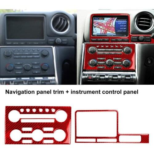 2Pcs/Set Navigation Panel Sticker Wear-resistant Carbon Fiber Red Dashboard Panel Cover for GTR R35 2008-2016 Right Drive