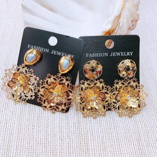 2020 New Handmade Earring Hollow out Pearl Zircon Gold Fashion Dangle Earrings For Woman 3Pairs Wholesale Earring