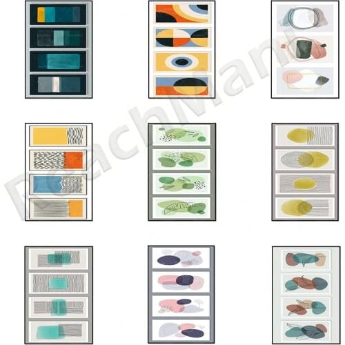 Abstract art print geometric graphic poster, modern contemporary art gray green beige brown peach blue living room wall art deco