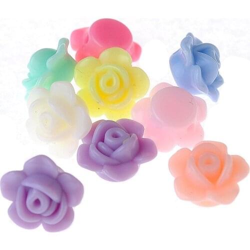 Acrylic Beads 12mm 18mm Solid Pastel Spring Colors Rose Flower Shape Plastic Loose Jewelry Ornament Beading Material