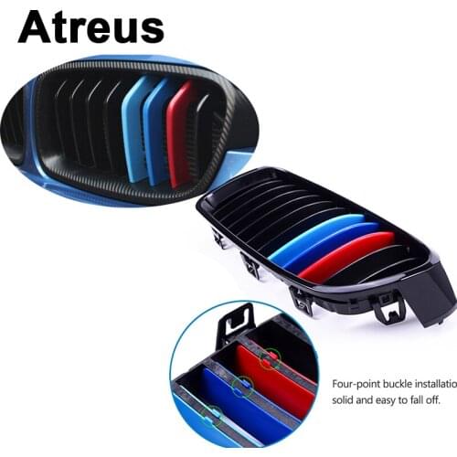 Atreus 3pcs For BMW F30 F10 3 5 Series M Power Performance Motorsport 3D Car Accessories Front Grille Trim Strips Cover Stickers