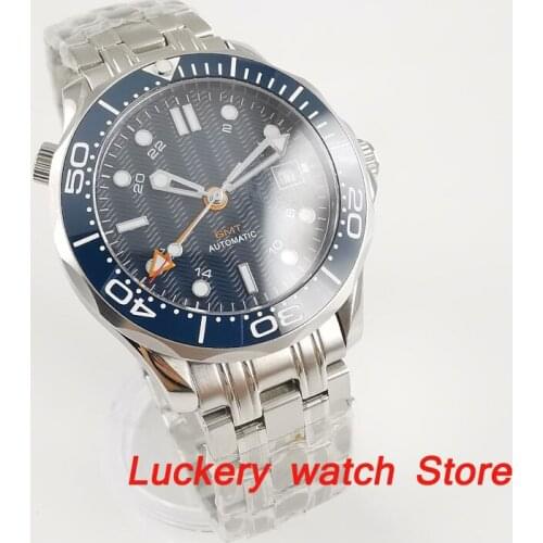 Bliger 41mm mens GMT watch blue dial saphire glass；Ceramic Bezel luxury Automatic movement mens watches