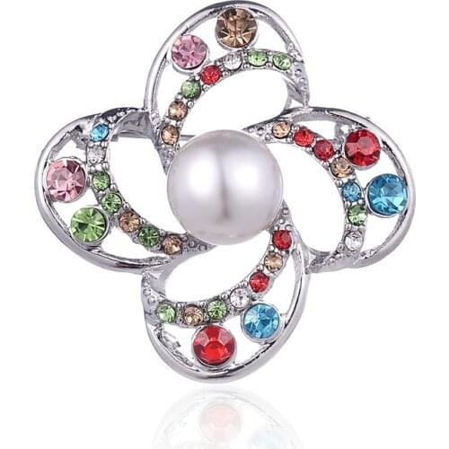 TODOX Brooch 2019New Fashion colorful Rhinestone Crystal pearl exquisite flower lady collar pins garment accessory elegant party