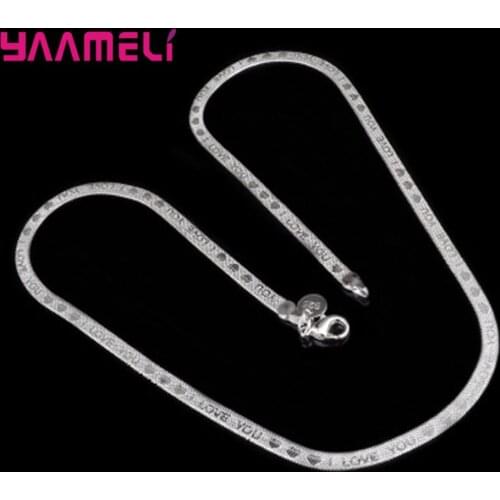 Wholesale 925 Sterling Silver Necklace Pendant Fashion Jewelry Accessories Mens I LOVE YOU Snake Chain Necklaces