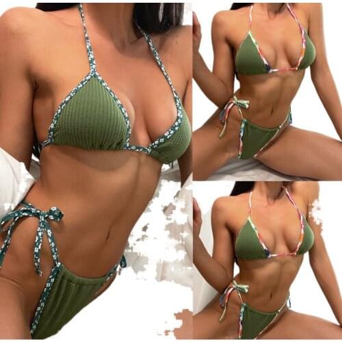 Europe and the United States 2021 new triangle cup strap bikini hot sale Thong swimwear women push up plus size Beach