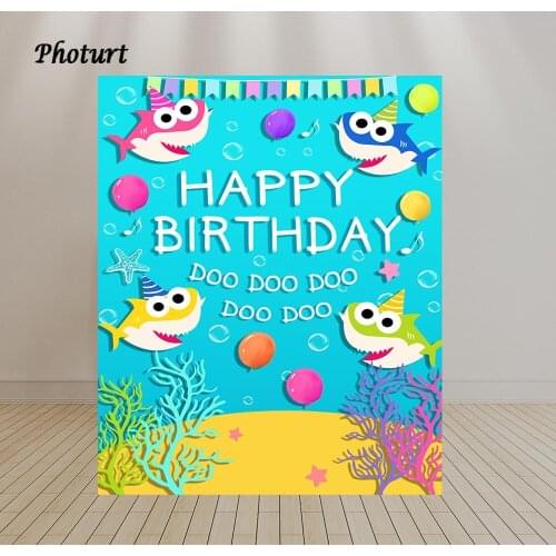 PHOTURT Doo Shark Photography Backdrops Baby Shower Birthday Party Background Balloon Coral Sea Colored Vinyl Photo Studio Props