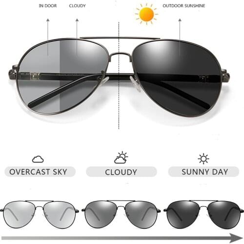 Photochromic Classic Sunglasses Men Polarized Brand Designer Luxury Sun Glasses Driving Sport UV400 Chameleon Light-colored Lens