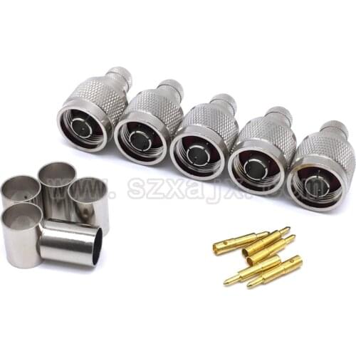 JX RF Connector 5PCS N Male Plug Crimp Connector for LMR400 RG8 RG213 RG214 7D-FB Coaxial Cable RF Adapter