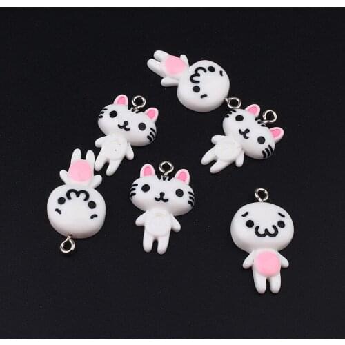 10pcs Kawaii White Cat Earring Resin Charms Diy Jewelry Findings Cartoon Necklace Bracelet Phone Case Keychain Pendant Accessory