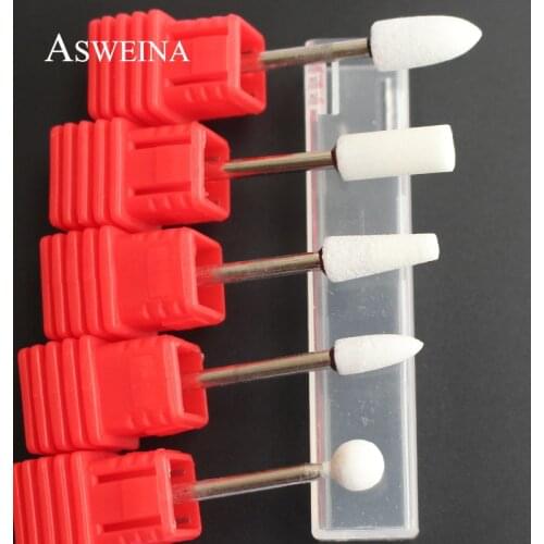 ASWEINA 1pcs White Colors Ceramic Stone Nail Drill Bit Nail Art Tools Electric Manicure Machine Accessories Cutter Nail Files