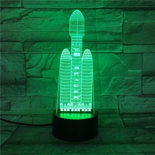 Creative 3D Night Lights Rockets Lampara Bedside Nightlight 7 Colors Building Lamp Home Decorative For Kids Toy Gift 684