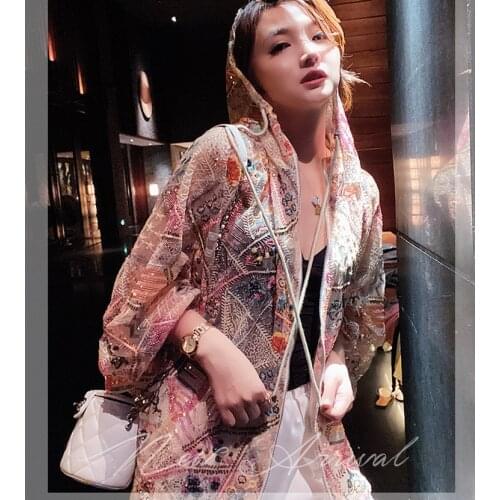 Women new Mesh Thin Jacket Summer Long Sleeve Hoodie heavy colorful sequined Sun-proof Rash Guards coats&jackets 2020 large size