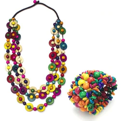 MANILAI Bohemian Coconut Shell Wood Bead Set Necklaces Women Ethnic Jewelry Handmade Beaded Necklace Bracelets Jewelry Sets