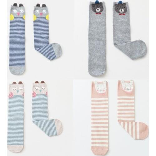 Cute Animal Print Socks Kids Knee High Socks 3D Cartoon Baby Boys Girls Long Socks Cotton Fox Stripes Leg Warmer Christmas 1-9Y