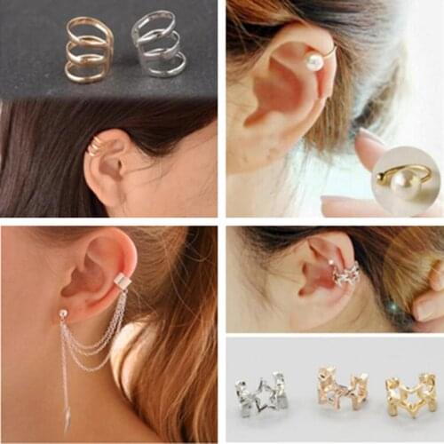 Punk Vintage Earrings For Women Tassel Feather Leaves Heart-shaped Star Spider Cuff Ear Earrings Fashion Jewelry 2018