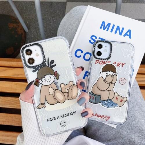 Cartoon street fashion violent bear boy girl phone case for iPhone11pro/max X XR XS MAX 6 s 7 8 plus simple color TPU back cover