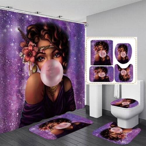 Home Decor Waterproof Shower Curtain Set with 12 Hooks Toilet Covers Bath Mat Bathroom Non-slip Rug Polyester Fabric Washable