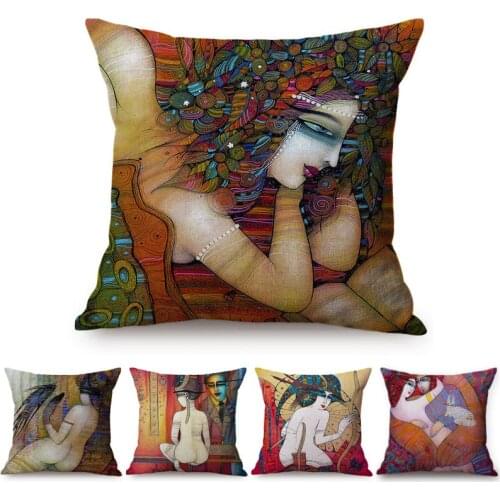 Ancient Rome Beautiful Woman Portrait Sexy Abstract Oil Painting Art Home Decoration Cushion Cover Linen Sofa Throw Pillow Cover