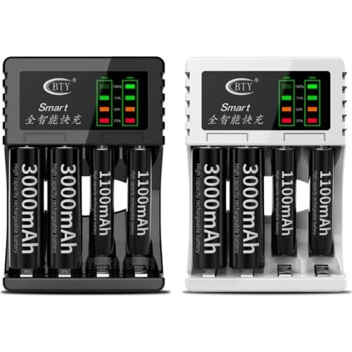 No.5 No.7 2/4pcs AAA/AA Smart Fast Battery Charger Ni-MH / Ni-Cd Rechargeable Battery Black Color