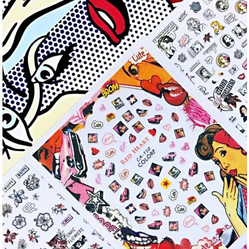 Newest CA series Mode Comics design 3d nail sticker back glue nail decals Japan type DIY decoration tools HL26