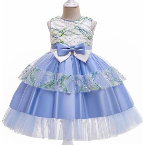 Charming Princess Flower Girls Dresses Jewel Neck Blue Toddler Pageant Gown Tulle Ballgown Kids Party Dresses