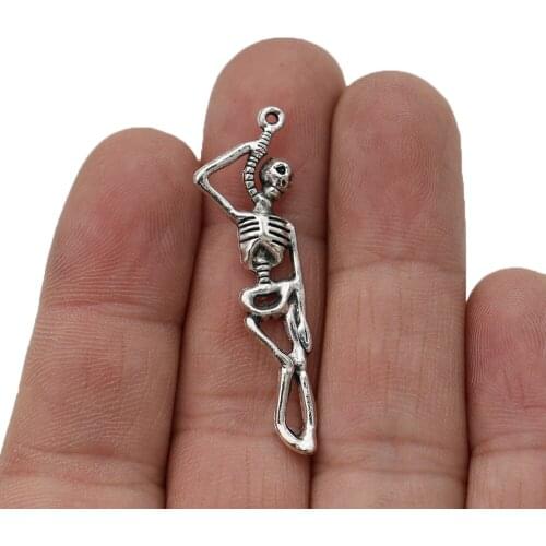 20pcs Antique Silver Plated Skeleton Charm Pendants for Jewelry Making Bracelet DIY Accessories 42x13mm