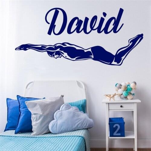 Custom personalized Name Poster Mural Swim Swimmer Swimming Decoration FOr Boys Room Decals Beuaty Active Sports LX79