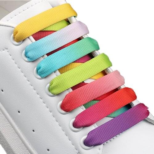 Gradient Color Shoelaces Precision weaving 1.2CM Rainbow Shoelace MCQ classic casual white shoes flat Laces Unisex 6 Colors
