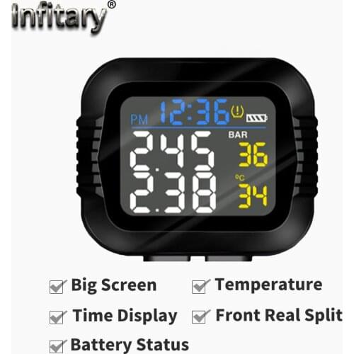 Infitary Motorcycle TPMS Tire Pressure Monitoring System F R 2 External Sensor Wireless LCD Display Moto Tyre Alarm Systems