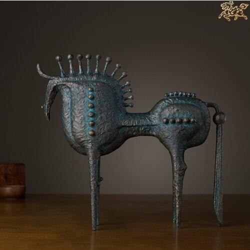 11.4 inches Works of Han Meilin Horse Art Deco Pure Brass Statue Animal decorate sculpture Decoration Home Furnishings Gift