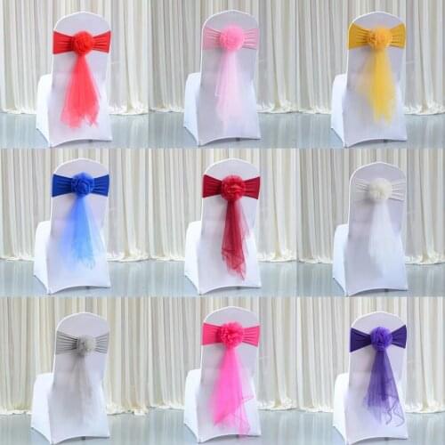 Wedding Decoration 10-40pcs Gold/Silver/Red/Pink Chair Flower Knot Elastic Organza Chair Bow Birthday Party Banquet Home Decor
