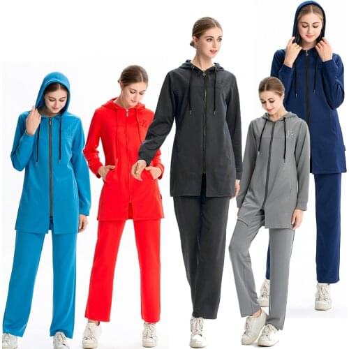 Loose Hoodies Two Piece Set Tops and Sports Long Pants Women Dubai Muslim Abaya Kaftan Islamic Spring Hooded Tracksuit Sets 2020