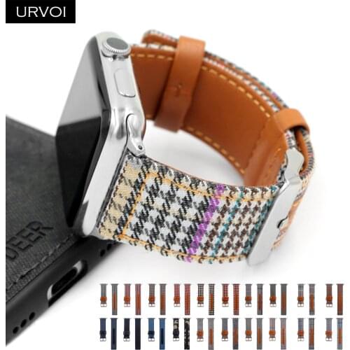 URVOI Fabric band for Apple Watch series 5 4 3 2 1 Swallow gird pattern wrist Jean strap for iwatch classic design leather back