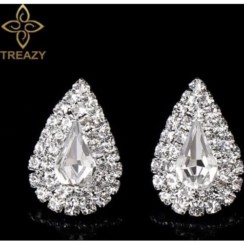 TREAZY Silver Color Rhinestone Crystal Bridal Earrings Waterdrop Shape Stud Earrings For Women Fashion Wedding Prom Jewelry