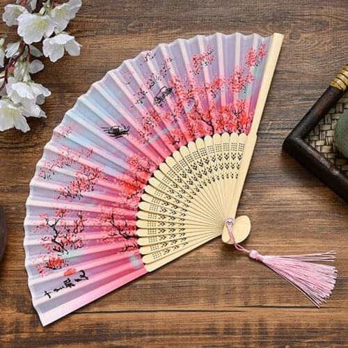 Chinese Style Folding Fan Female Classical Costume Dance Bamboo Fan Living Room Bedroom Wedding Decoration Art Crafts