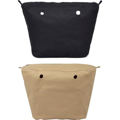 2 Pcs Waterproof Solid Canvas Insert Inner Lining Insert Zipper Pocket for Obag O Bag Handbag Bag Black & Khaki