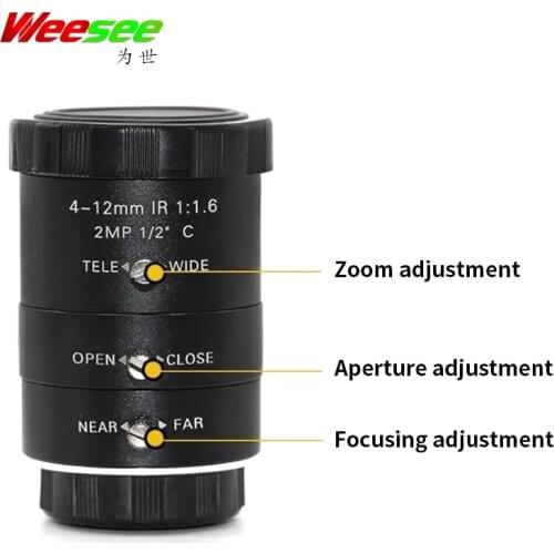 WS 4.0-12mm 2MP 2 megapixel HD CCTV lens manual zoom iris focus varifocal C mount 2 megapixel cctv lens for 1/2" image size