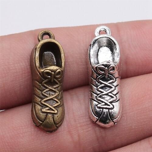 WYSIWYG 10pcs 27x9mm 2 Colors Antique Bronze Plated Sneaker Charms 3D Running Shoe Charms Sneaker Shoe Charms
