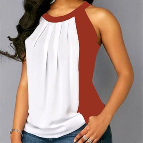 2021 New Summer Large Size Women Casual T-shirts Fashion Patchwork Sleeveless Loose Shirt Sexy Halter Female Fashion T-shirts