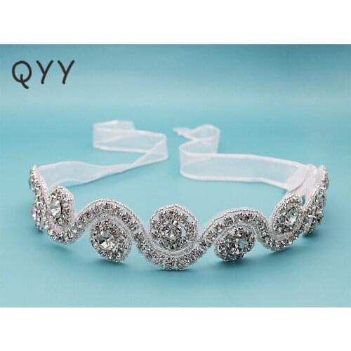 QYY Women Headpieces Classic Full of Rhinestone Alloy Headbands Korean Crystal Pearl Ribbon Headband