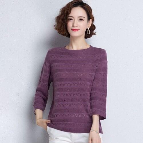 Summer Mesh knitted Pullover Tops Striped Hollow Out Thin Pull Jumpers O-neck Casual Half Sleeve Thin Shirt Female
