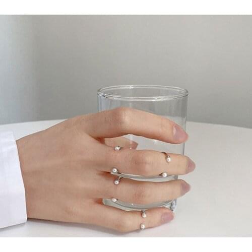 925 Sterling Silver Synthetic Pearl Ring Open Adjustable Simple Korean Fashion Womens Rings Jewelry