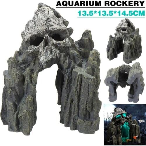 1Pcs Aquarium Ornament Rockery Hiding Skull Mountain Cave Landscape Fish Tank Decor Ornaments 13.5x13.5x14.5cm