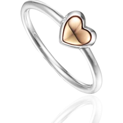 14K Real gold Domed Golden Heart Rings 100% 925 Sterling-Silver-Jewelry Free Shipping
