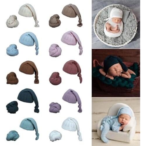 2 Pcs Baby Receiving Blanket+Beanie Cap Set Infants Sleeping Swaddle Wrap Turban Hat Newborn Photography Props Accessories